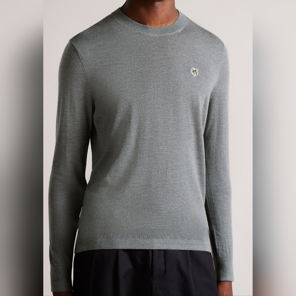 Ted Baker Cardiff Gray Wool Pullover Sweater Crew Neck Magnolia Logo